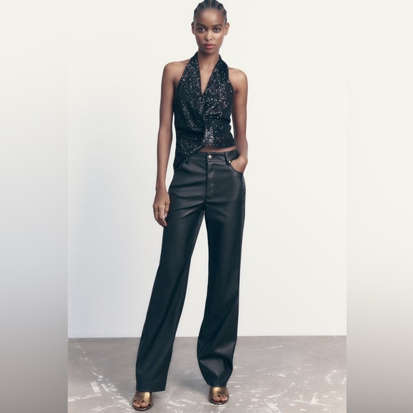 NWT | Zara | Faux Leather 90’s Wide Leg Pant - Picture 3 of 17